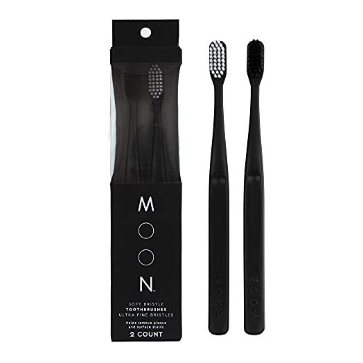 MOON Toothbrushes, Soft Bristle, White and Black Sleek Toothbrushes, 2 Pack