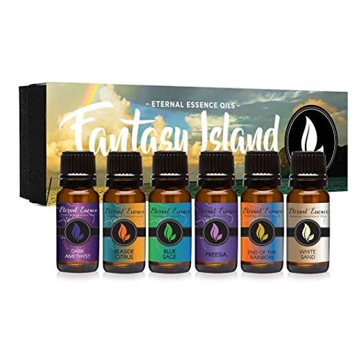 Fantasy Island - Gift Set of 6 Premium Fragrance Oils - Freesia, Dark Amethyst, Blue Sage, End of The Rainbow, White Sand, Seaside Citrus - Eternal Essence Oils