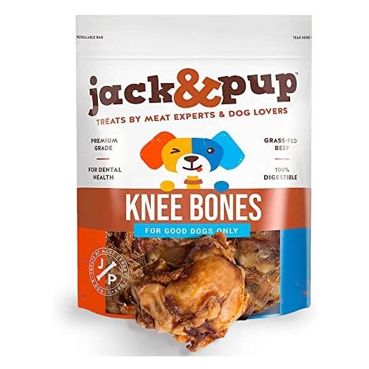 Jack&Pup Knee Bones Dog Treats - Premium Grade Roasted Dog Chew Bones (10 Pack) - Single Ingredient All Natural Gourmet Long Lasting Dog Bone- Savory Smoked Beef Flavor (10 Piece Pack)