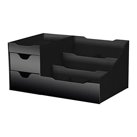 Uncluttered Designs Cosmetics Organizer With Drawers—Modern Countertop Storage for Toiletries—Classic Storage for Cologne, Creams, Shaving Accessories (Black)