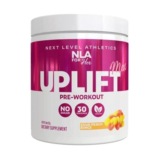 NLA for Her Uplift MAX - Pre-Workout (30 Servings)- Peach Rings - Provides Clean/Sustained Energy w Caffeine, Supports Athletic Performance, Helps Fast Twitch Muscle Fiber Activation