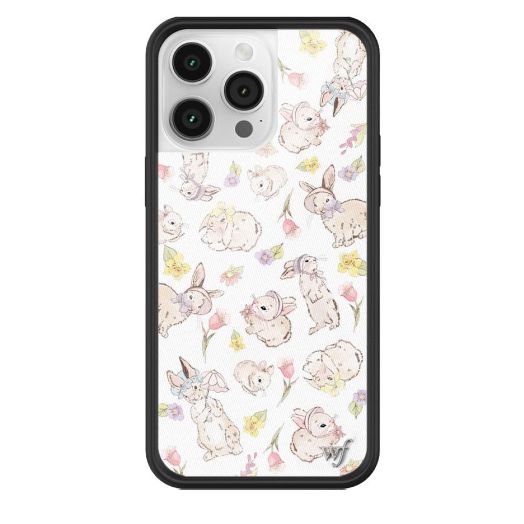 Wildflower Cases - Bunnies in Bonnets Case, Compatible with Apple iPhone 14 Pro Max | Coquette, Cottagecore, White, Cute - Protective Black Bumper, 4ft Drop Test Certified, Women Owned Small Business