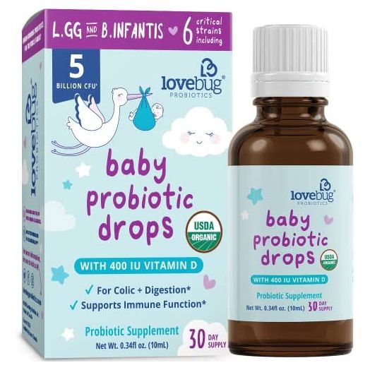 Lovebug Award Winning USDA Organic Probiotic for Infants & Babies | Helps with Colic, Reflux, Diarrhea, Constipation & Gas | Multi-Strain 5 Billion CFU | Liquid Drops | Ages 0-24 Months