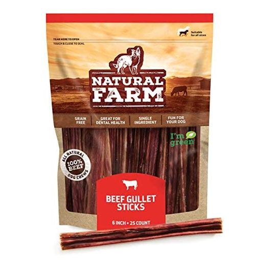 Natural Farm Gullet Sticks - One Ingredient Beef Esophagus Chews - Fully Digestible, Promotes Joint & Dental Health, Pup, Small & Senior Dogs…