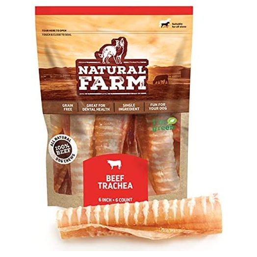 Natural Farm Beef Trachea – Odor-Free, 6-Inch (6 Units) – 100% Beef Chews, Natural Glucosamine and Chondroitin for Joint & Hip Mobility, Bone Strength – Low Fat Crunchy & Crispy Treats for All Dogs.