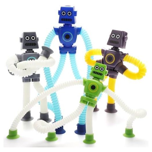 Boxgear 4 Pieces LED Shape Changing Robot Toy, Telescopic Pop Tubes Fidget Toys, Sensory Toys for Girls Boys (Robot)