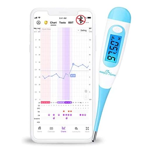 Easy@Home Digital Basal Thermometer with Blue Backlight LCD Display, 1/100th Degree High Precision and Memory Recall, NOT Bluetooth Enabled, Upgraded EBT-100B(Blue)