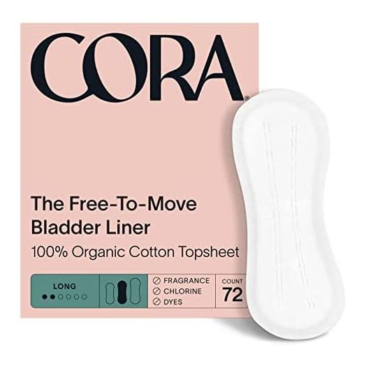 Cora Ultra Thin Organic Bladder Liners | Incontinence & Postpartum Pads for Women | Panty Liners for Bladder Leaks | Breathable Cotton (Long | 72 Count)