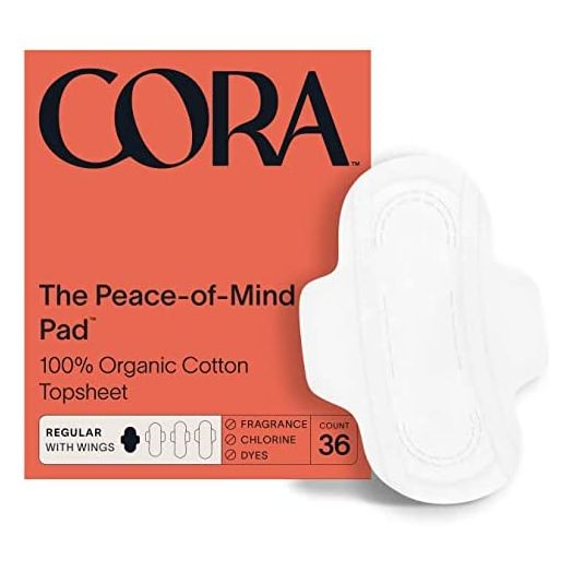 Cora Organic Pads | Ultra Thin Period Pads with Wings | Regular Absorbency | Ultra-Absorbent Sanitary Pads for Women | 100% Organic Cotton Topsheet (36 Count)