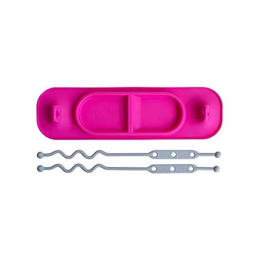 BUSY BABY MAT | Silicone Mini Suction Placemat for Babies & Toddlers with Adjustable Tethers to Attach Toys | Keep Toys Off The Floor, Dishwasher Safe, BPA Free | Includes Travel Sleeve (Pink)