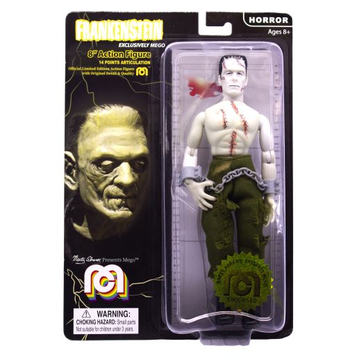 Mego Action Figures, 8” Frankenstein - Bare Chested with Painted Stitches, reconstructed with Different Body Parts (Limited Edition Collector’s Item)