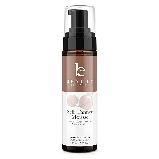 Beauty by Earth Self Tanner Mousse - Medium to Dark Fake Tan Sunless Tanner, Self Tanners Best Sellers, Natural Looking Self Tan, Self Tanning Mousse, Tanning Foam for Use as Body or Face Tanner