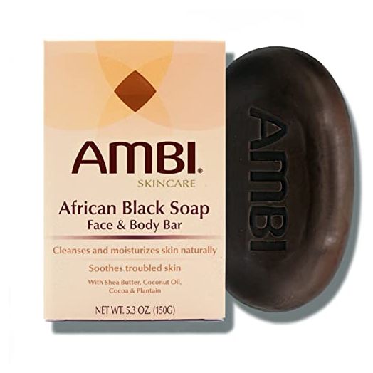 Ambi Skincare Cleansing African Black Soap with Shea Butter and Coconut Oil | Cleans and Nourishes Skin | Rinses Clear, 5.3 Ounce