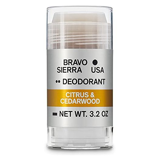 Aluminum-Free Natural Deodorant for Men by Bravo Sierra - Long Lasting All-Day Odor and Sweat Protection - Citrus and Cedarwood, 3.2 oz - Paraben-Free, Baking Soda Free, Vegan and Cruelty Free - Will Not Stain Clothes.