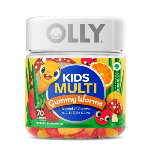 OLLY Kids Multivitamin Gummy Worm, Vitamins A, C, D, E, Bs & Zinc, 70 Ct