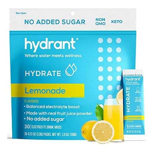 Hydrant Hydrate, No Added Sugar, Electrolyte Powder Rapid Hydration Mix, Hydration Powder Packets Drink Mix, Helps Rehydrate Better Than Water (Lemonade, 30 Count)