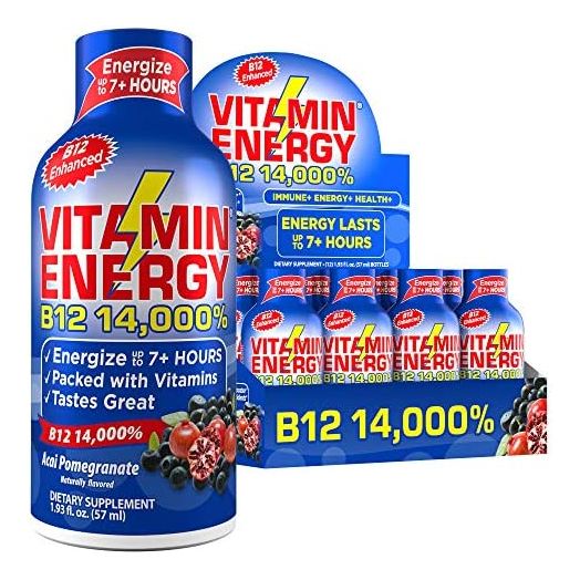 Vitamin Energy B12 Energy Drink Shots, Acai Pomegranate Flavor, Up to 7+ Hours of Energy, 1.93 Fl Oz, 12 Count