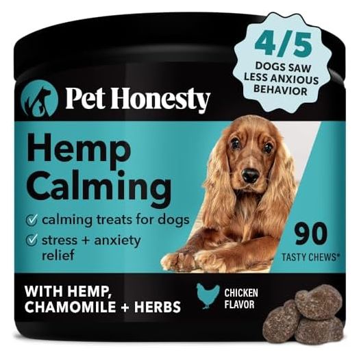 Pet Honesty Hemp Dog Calming Chews, Dog Anxiety Treats to Support Dog Anxiety, Melatonin for Dogs, Helps Aid with Thunder, Fireworks, Chewing & Barking (Chicken 90 Ct)