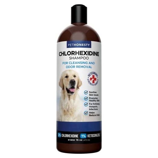 PetHonesty Chlorhexidine Shampoo - Ketoconazole & Aloe for Dogs & Cats - Helps Itching, Cleanses Skin, Helps Soothe Allergies, Sensitive Skin, Deodorizing Dog Shampoo, Dog Grooming Supplies - 16oz