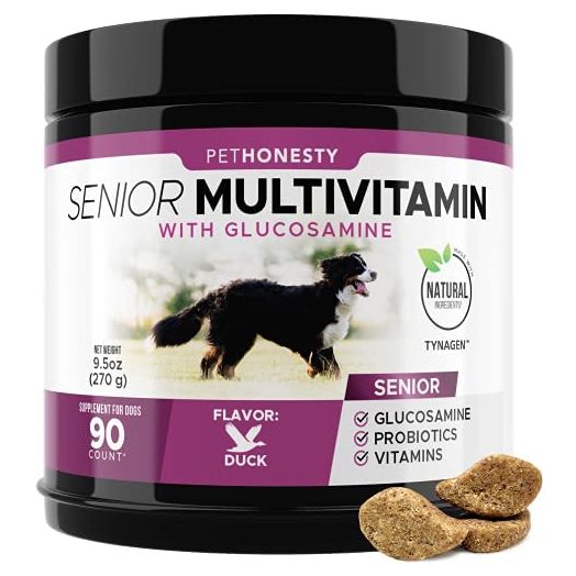 PetHonesty Senior 10 in 1 Dog Multivitamin - Essential Dog Supplements & Vitamins - Glucosamine Chondroitin, Probiotics, Omega Fish Oil for Dogs Health & Heart- Dog Health Supplies (Smoked Duck)