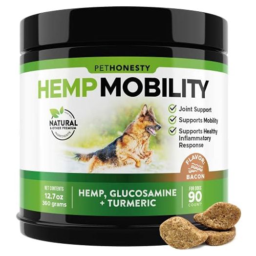PetHonesty Hemp Hip & Joint Supplement for Dogs - Hemp Oil & Hemp Powder - Glucosamine Chondroitin for Dogs Turmeric, MSM, Green Lipped Mussel, Dog Chews Support Mobility, May Reduce Discomfort