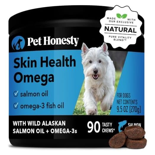 Pet Honesty Omega SkinHealth Chews for Dogs - Omega 3 Fish Oil - Krill, Spirulina, Omega-3s, Alaskan for Healthy Skin & Coat, Helps Itchy Skin, Dog Allergies, May Reduce Normal Shedding - (90 Count)