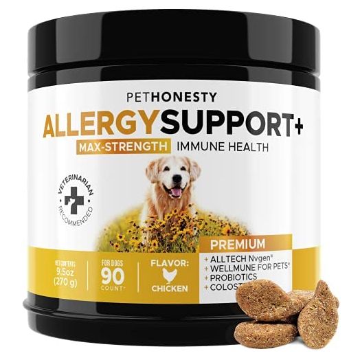 PetHonesty Dog Allergy Relief Chews, Omega 3 Salmon Fish Oil Probiotic Supplement for Anti-Itch, Hot Spots, and Seasonal Allergies