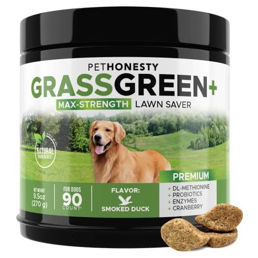 PetHonesty GrassGreen Grass Burn Spot Chews for Dogs - Dog Pee Lawn Spot Saver Treatment Caused by Dog Urine - Cranberry, Apple Cider Vinegar, DL-Methionine Grass Treatment Rocks - 90 Chews