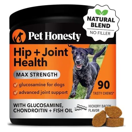 Pet Honesty Hip & Joint Health Max Strength - Natural Joint Supplement for Dogs Chews - Glucosamine, Omega-3s, Chondroitin, Green Lipped Mussel - Help Improve Mobility, May Reduce Discomfort (90 ct)