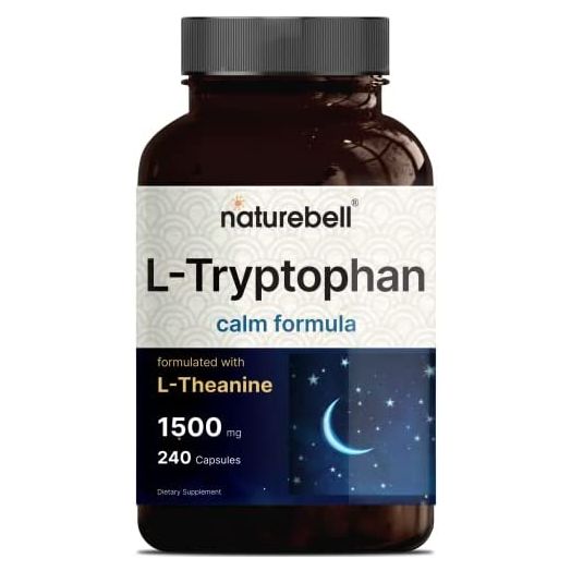 Advanced Sleep Aid L-Tryptophan Capsules, Triple Strength 1500mg Plus 200mg L-Theanine Per Serving, 240 Counts, Plant Based and Active Form, Supports Restful Sleep and Relaxation, Non-GMO