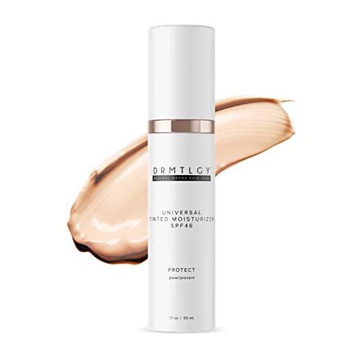 DRMTLGY Tinted Moisturizer with SPF 46. Universal Tint. All-In-One Face Sunscreen and Foundation with Broad Spectrum Protection Against UVA and UVB Rays. 1.7 oz