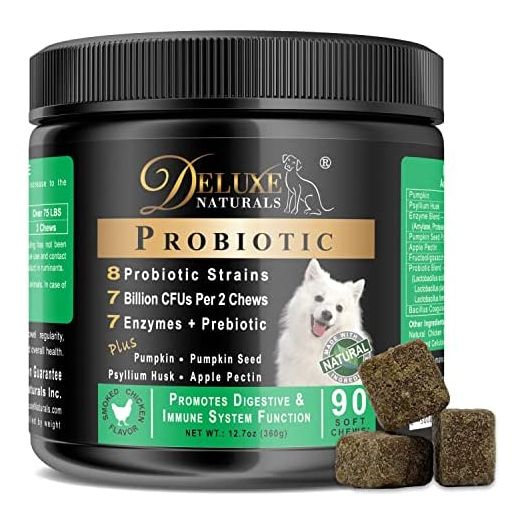 Deluxe Naturals Probiotics for Dogs | All-Natural Dog Probiotic Supplement with Enzymes, Prebiotics, Pumpkin | Promotes Digestive Health, Improves Allergy & Immunity - 90 Count (Pack of 1)