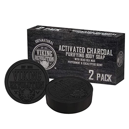 Viking Revolution Activated Charcoal Soap for Men w/Dead Sea Mud – Men’s Body and Face Soap – Manly Black Facial Care Soap Bar to Cleanse Blackheads - Peppermint & Eucalyptus Scent (2 Pack)