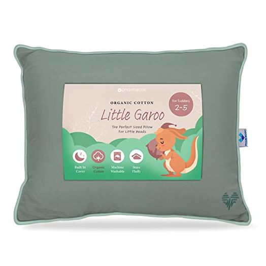 Little Garoo Organic Cotton Toddler Pillow, Kids First Pillow, Sage, 14x19 Baby Pillows for Sleeping, Safe Built-in Pillowcase, Machine Washable, Boys, Girls, Toddler Bed and Travel Pillow
