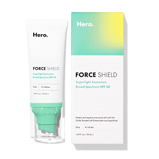 Force Shield Superlight Sunscreen SPF 30 from Hero Cosmetics - Everyday SPF 30 for Acne-Prone Skin with Zinc Oxide, Green Surge, and Extremolytes, Fragrance Free and Reef Safe (50 ml)