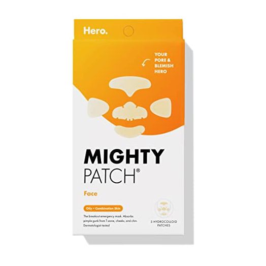 Mighty Patch Face from Hero Cosmetics - XL Hydrocolloid Face Mask for Acne, 5 Large Pimple Patches for Zit Breakouts on Nose, Chin, Forehead & Cheeks - Vegan-Friendly, Not Tested on Animals (1 Count)