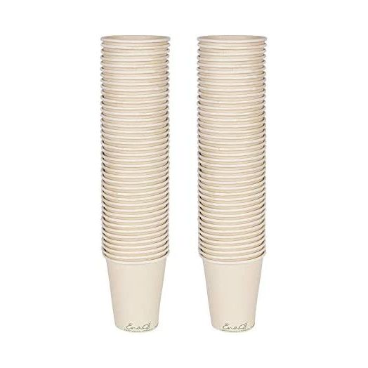 100% Compostable Disposable Coffee Cups [12oz 80 Pack] Paper Cups Made from Bamboo, Eco-Friendly, Biodegradable Premium Party Cups, Natural Unbleached by Earth's Natural Alternative