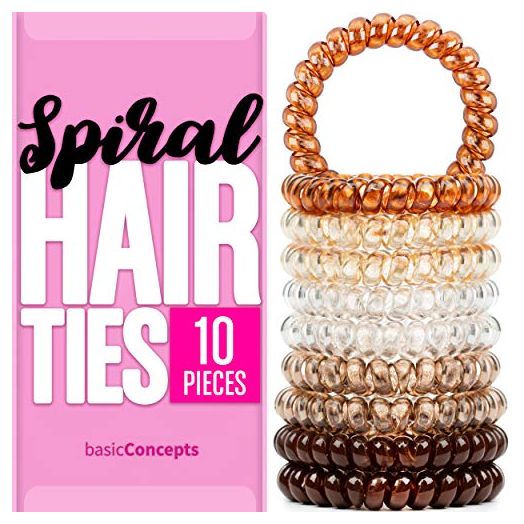 Spiral Hair Ties (10 Pieces), Ponytail Holder Hair Ties for Women (Assorted Colors), No Crease Hair Ties