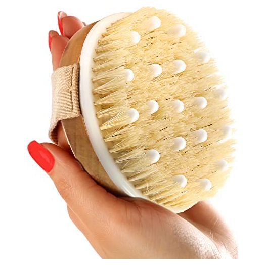 Dry Body Brush (1 Pack) - Reduce Cellulite, Dry Brush for Cellulite and Lymphatic Drainage, Exfoliating Brush with Soft Massage Nodules, Shower Brush Body Scrubber (100% Natural Bristle Brush)