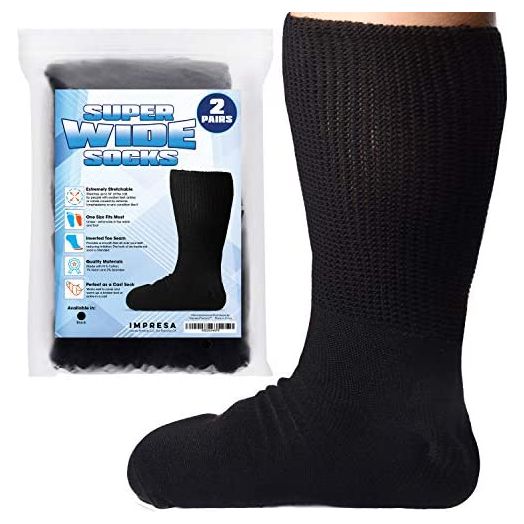 2 Pairs of Impresa Extra Width Socks for Lymphedema - Bariatric Sock - Oversized Sock Stretches up to 30'' Over Calf for Swollen Feet And Mens and Womens Legs - One Size Unisex