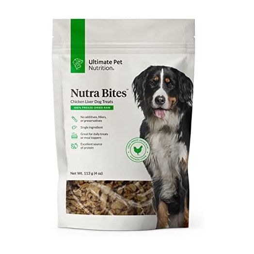 Ultimate Pet Nutrition Nutra Bites Freeze Dried Raw Single Ingredient Treats for Dogs, 4 Ounces, Bison Liver, Beef Liver, Chicken Liver (Chicken Liver)