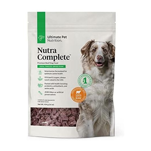 Ultimate Pet Nutrition Nutra Complete, 100% Freeze Dried Veterinarian Formulated Raw Dog Food with Antioxidants Prebiotics and Amino Acids, (Beef, 16 OZ)