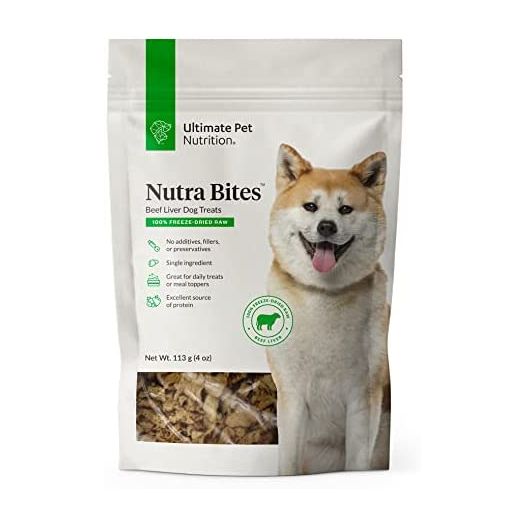 Ultimate Pet Nutrition Nutra Bites Freeze Dried Raw Single Ingredient Treats for Dogs, 4 Ounces, Bison Liver, Beef Liver, Chicken Liver (Beef Liver)