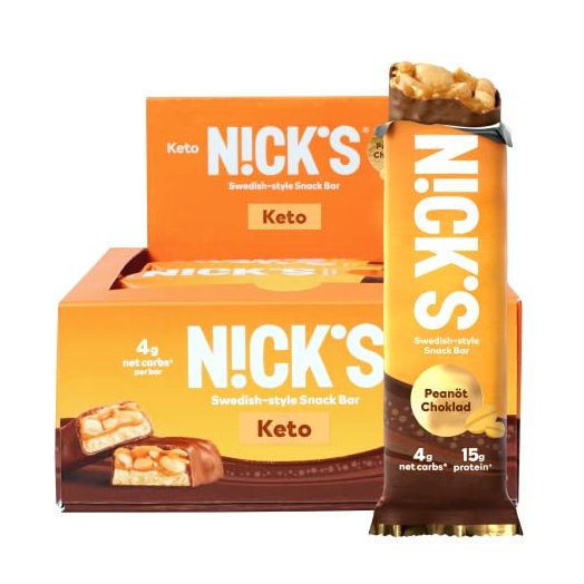 Nick's Keto Snack Bar, Chocolate Peanut Keto Snack, 4g Net Carbs, 15g Protein, No Added Sugar, 5g Collagen