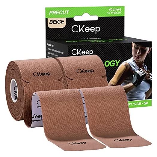 CKeep Kinesiology Tape (2 Rolls), Original Cotton Elastic Premium Athletic Tape,33 ft 40 Precut Strips in Total,Hypoallergenic and Waterproof K Tape for Muscle Pain Relief and Joint Support