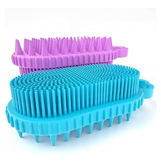 BathWe 2 Pack Silicone Body Scrubber, 2 in 1 Shower and Shampoo Scalp Massager Brush for Dry and Wet, Men Women Bath Exfoliate Accessory