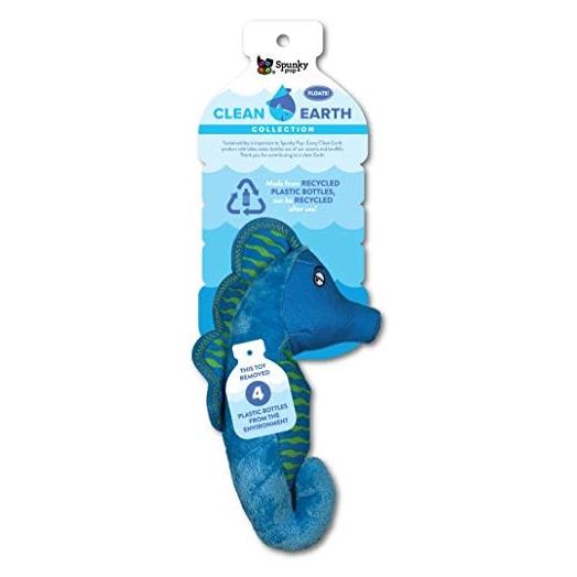 Spunky Pup Clean Earth Recycled Seahorse Dog Toy | Made from 100% Recycled Water Bottles | Eco-Friendly | Squeaker | Plush Toy for Small to Medium Dogs | Made in The USA