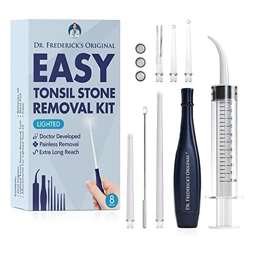 Dr. Frederick’s Original Easy Tonsil Stone Remover Kit - Fast Painless Tonsillolith Removal Tool - Fight Bad Breath - Pick and Oral Irrigator - 8 Pieces