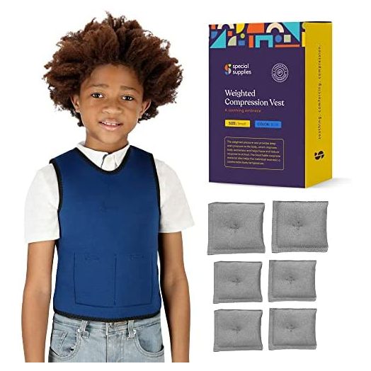 Special Supplies Weighted Sensory Compression Vest for Kids with Processing Disorders, ADHD, and Autism, Calming and Supportive with Adjustable Weight Fit (Small 17x30 inches)