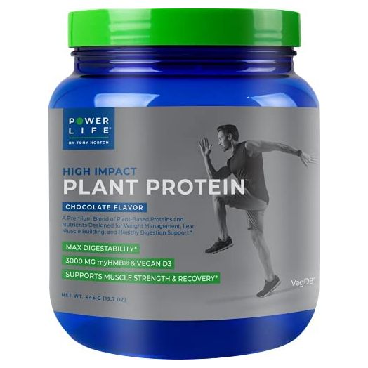 Tony Horton PowerLife High Impact Plant Protein Powder with 3000 MG of HMB, Plant-Based, No Sugar Added, Vegan, Keto Friendly, Non-GMO (Chocolate) | POWERLIFE